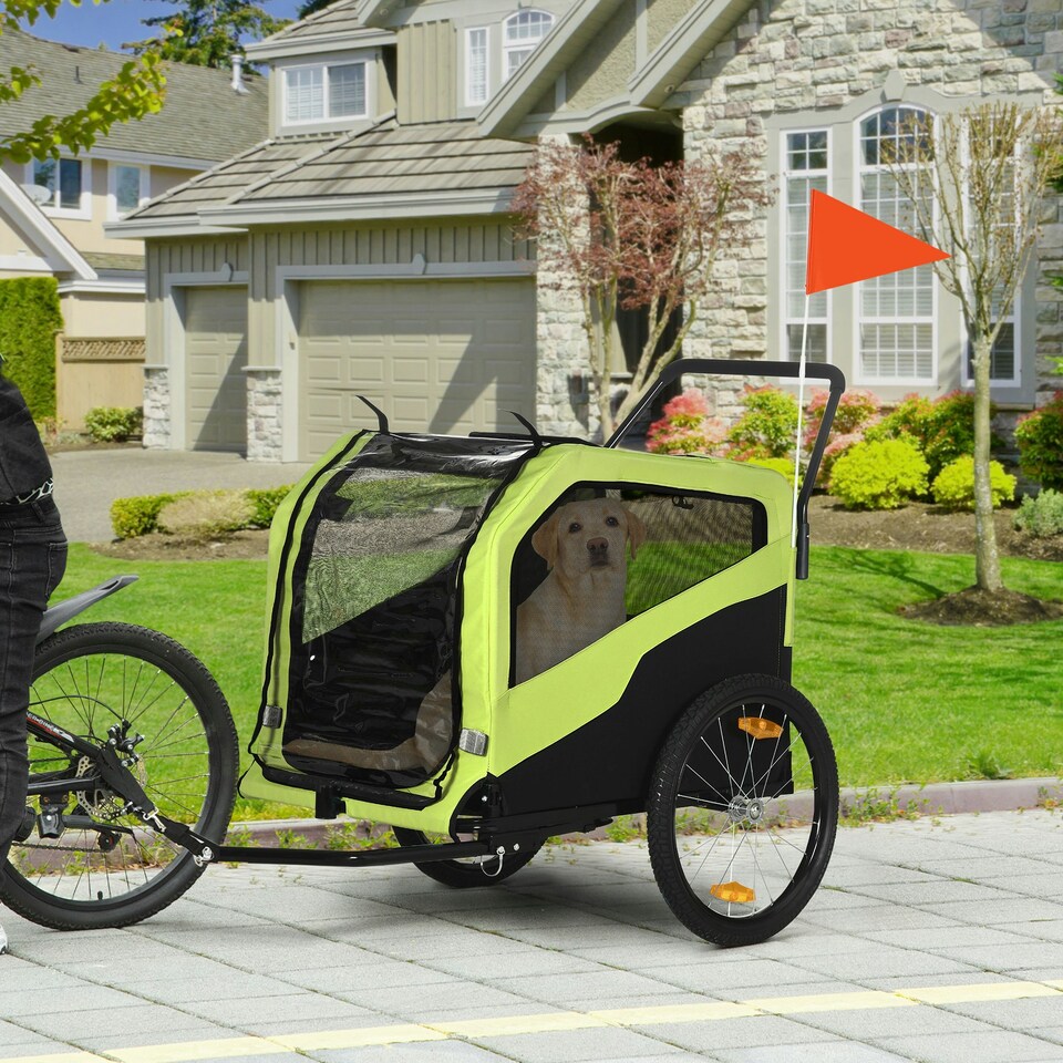 image 1 of PawHut 2 in 1 Dog Bike Trailer Pet Stroller for Large Dogs W/ Hitch - Green
