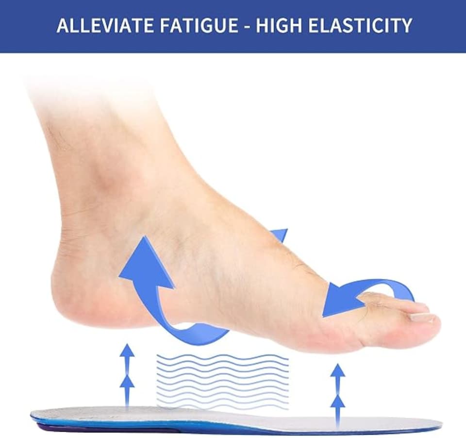image 1 of Pair Men Gel Insoles 8-12 UK Size Cushioning Silicone Orthotic Shoe Insert Insole For Arch Heel Pain Comfort Support & Flat Feet