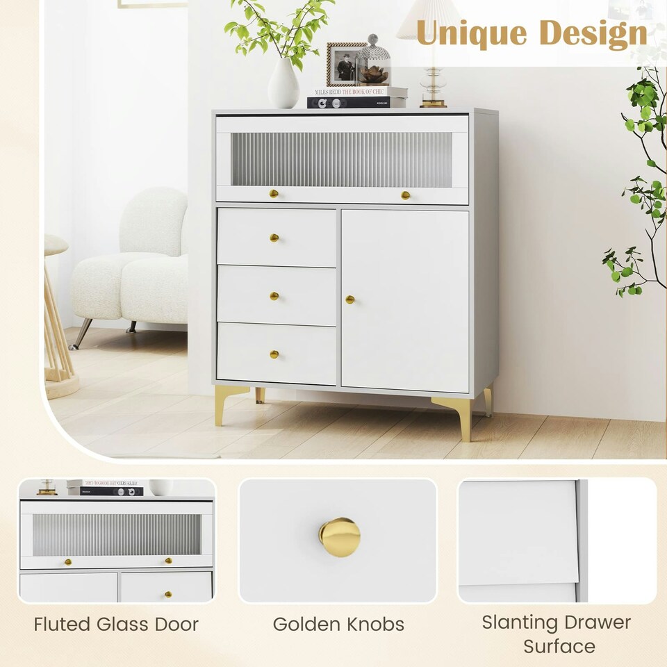 image 1 of COSTWAY Chest of Drawers Storage Cabinet w/Pull-out Drawers Grey