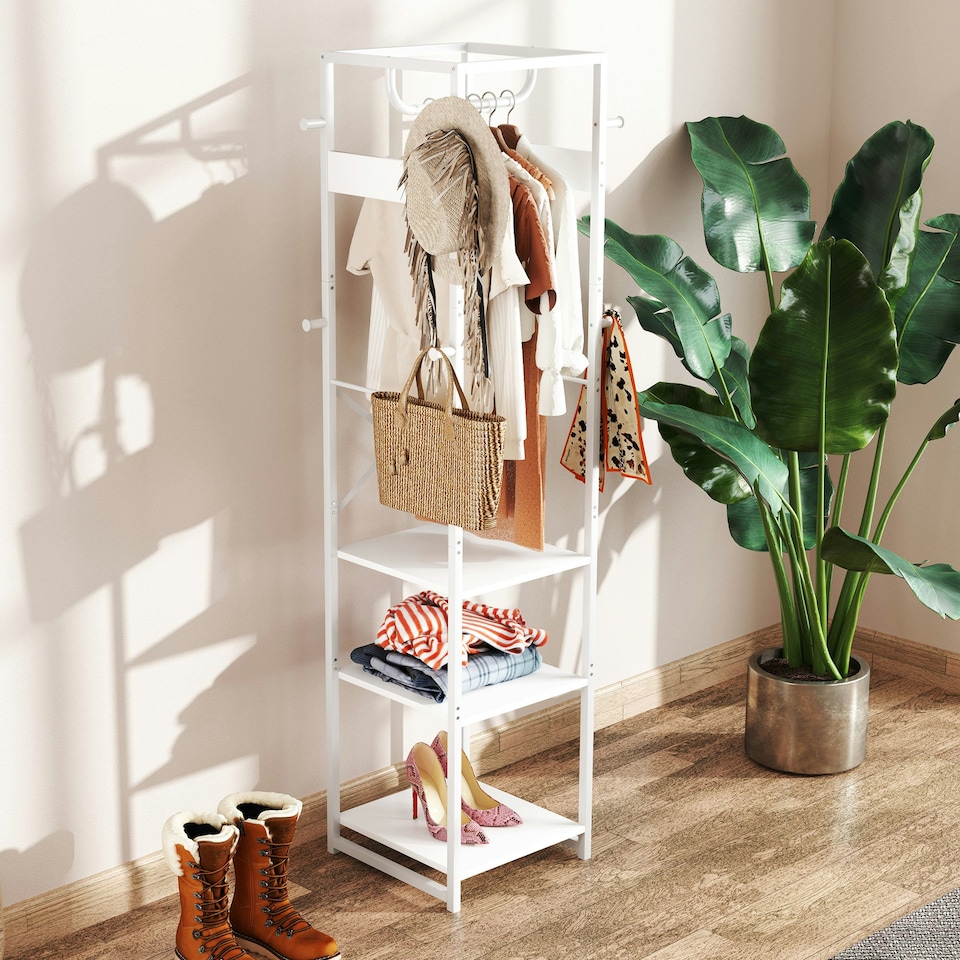 image 1 of HOMCOM Clothes Rail with Storage Shelf and Hooks, Clothes Rack, White