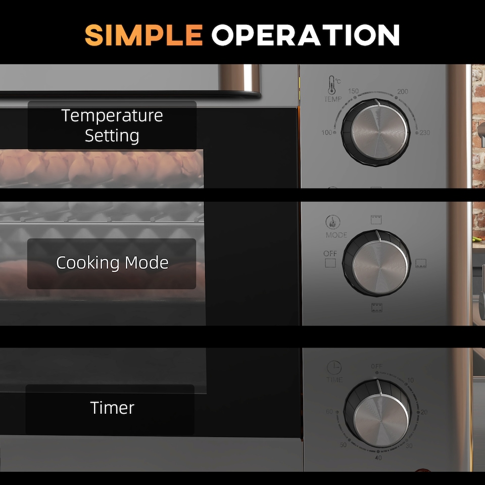 image 1 of HOMCOM 30 Litre Mini Oven, Countertop Electric Cooker & Grill for Roasting, Baking, Grilling with Adjustable Temperature, 60 Min Timer, Baking Tray and Wire Rack, 1600W, Silver