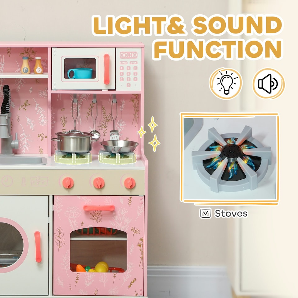 image 1 of AIYAPLAY Play Kitchen Kids Kitchen Set with Lights and Sounds, Pink