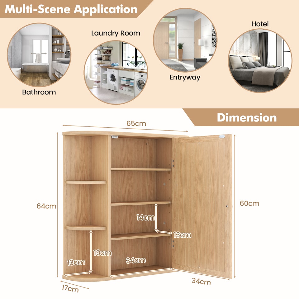 image 1 of COSTWAY Bathroom Cabinet Wall-mounted Storage Cabinet-Natural