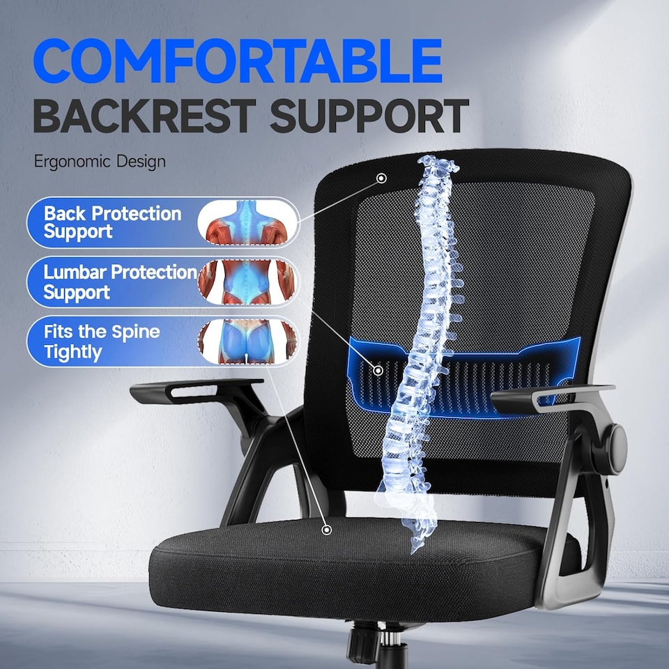 image 1 of Rattantree Ergonomic Swivel Computer Chair with Flip-Up Armrests