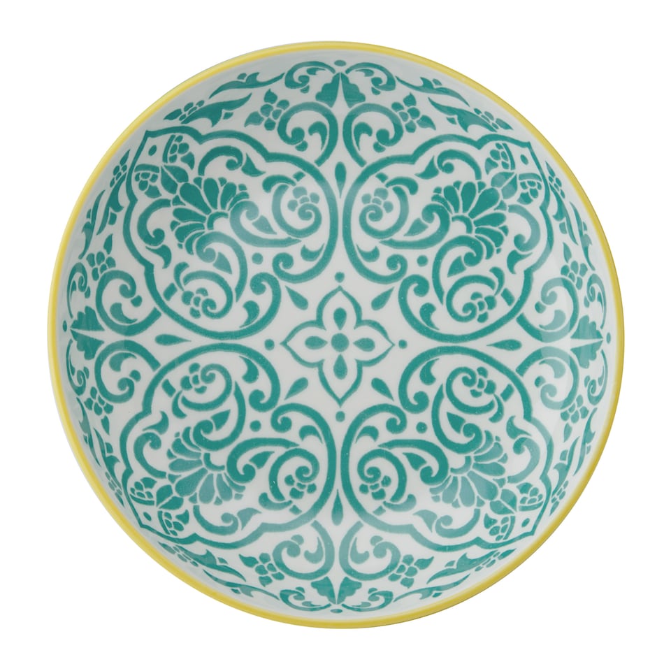 image 1 of Mikasa Set of 4 Yellow and Blue Geometric Stoneware Pasta Bowls