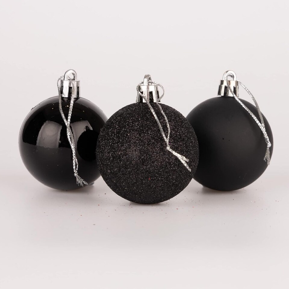 image 1 of 50mm/9Pcs Christmas Baubles Shatterproof Black,Tree Decorations