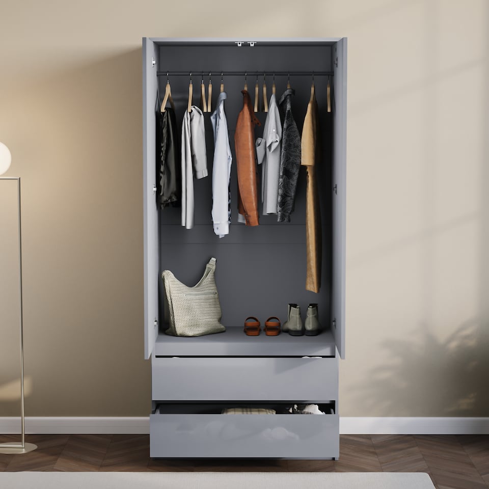image 1 of Vida Designs Glinton 2 Door 2 Drawer Wardrobe With Clothes Rail, Grey