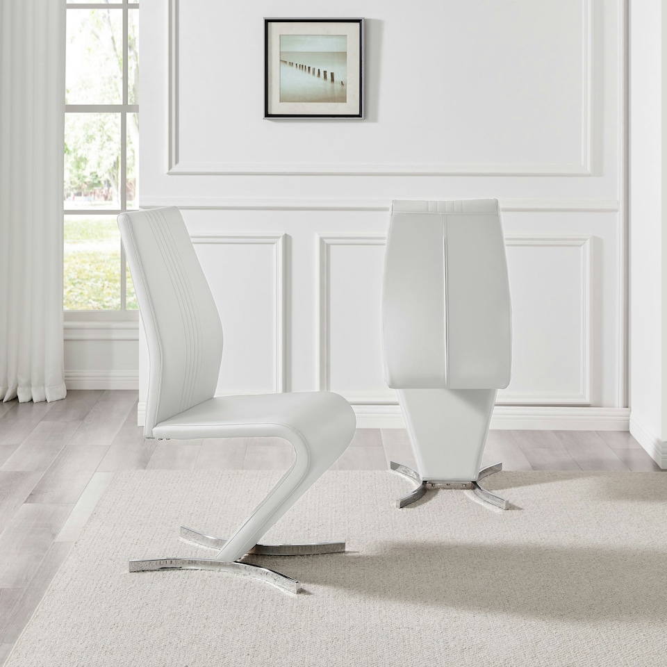 image 1 of Furniturebox 2x Willow White Faux Leather Chrome 'Z' Dining Chairs