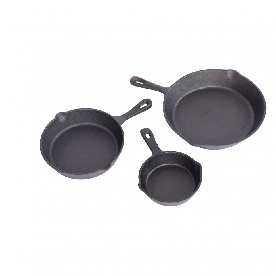 image 1 of Set of 3 Cast Iron Non Stick Skillet Frying Cooking Pans