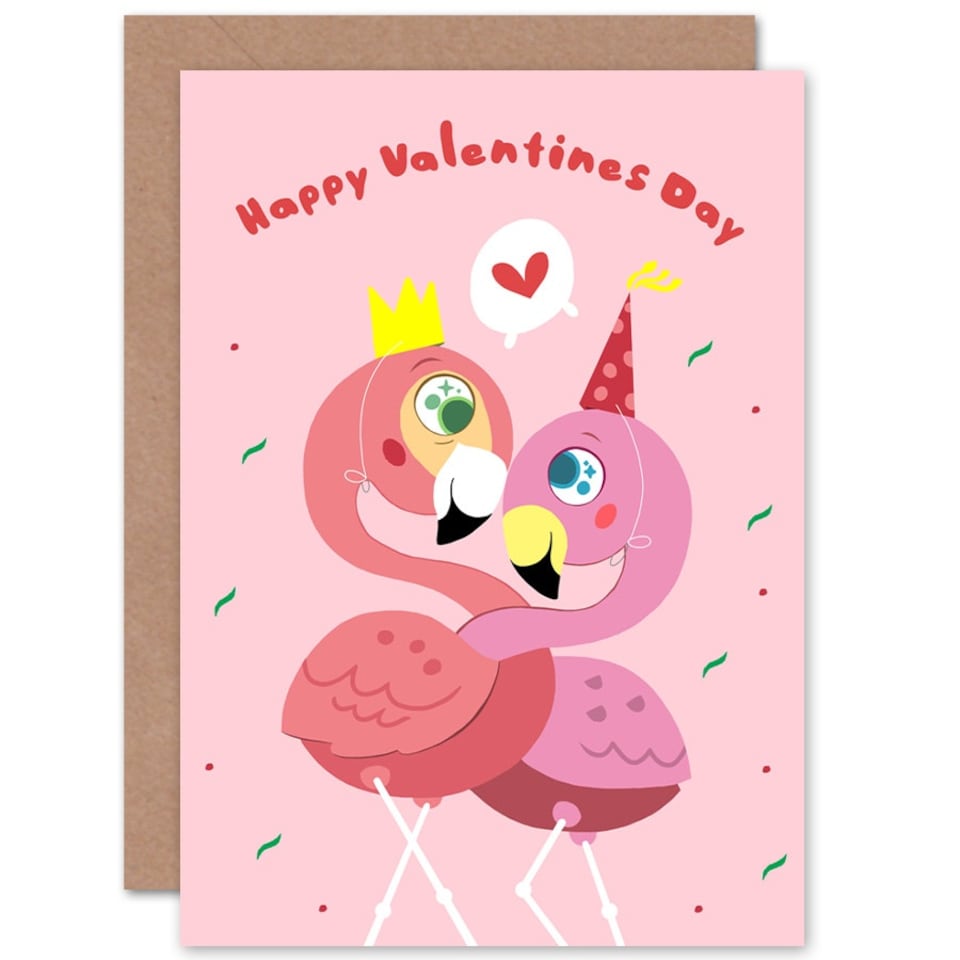 image 1 of Kawaii Flamingo Anniversary Valentines Day Card