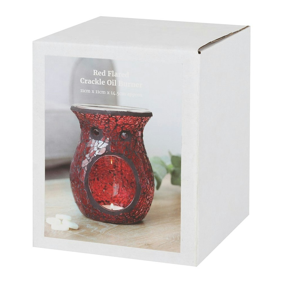 image 1 of Red Glass Crackle Oil Burner - 14cm