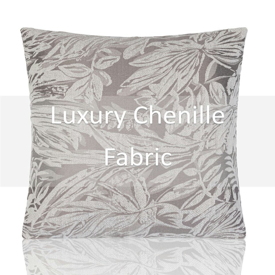 image 1 of Botanic Floral Soft Chenille 45cm x 45cm Silver Cushion Set of 4 | Silver | White | 45cm x 45cm x 10cm | 4