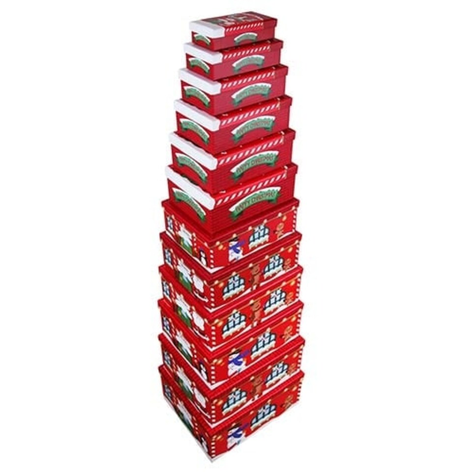 Santa's Grotto Happy Christmas Stackable Gift Boxes - Pack of 12