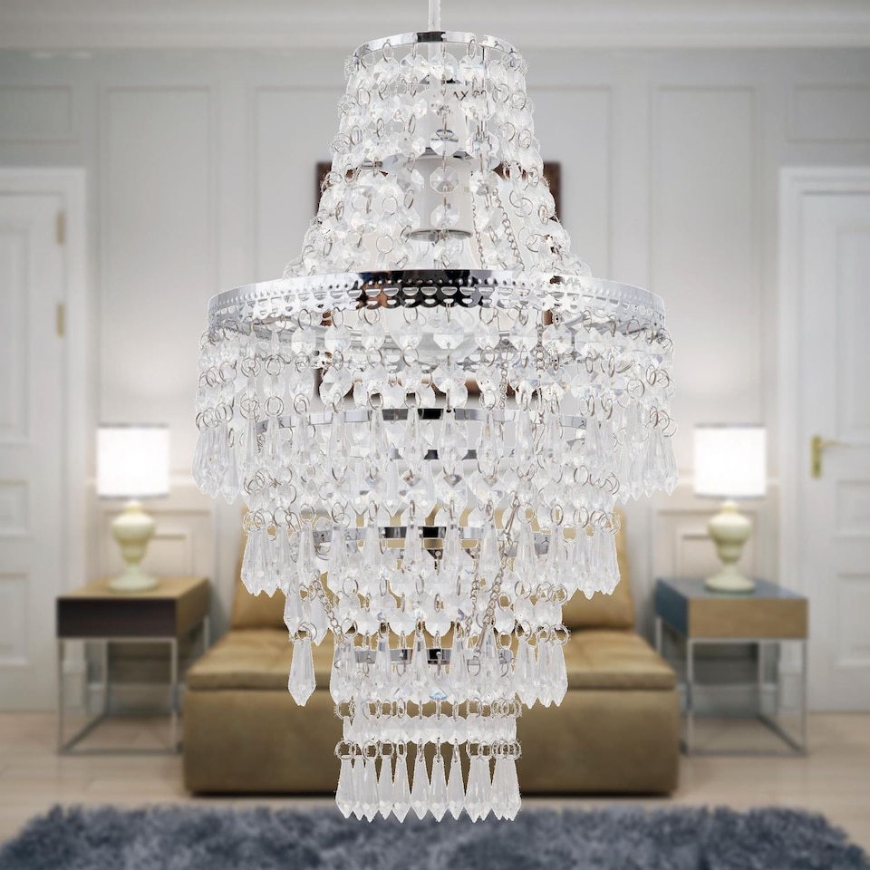 image 1 of Chrome Tiered Chandelier Style Light Shade | Clear | Chrome | Medium | 1
