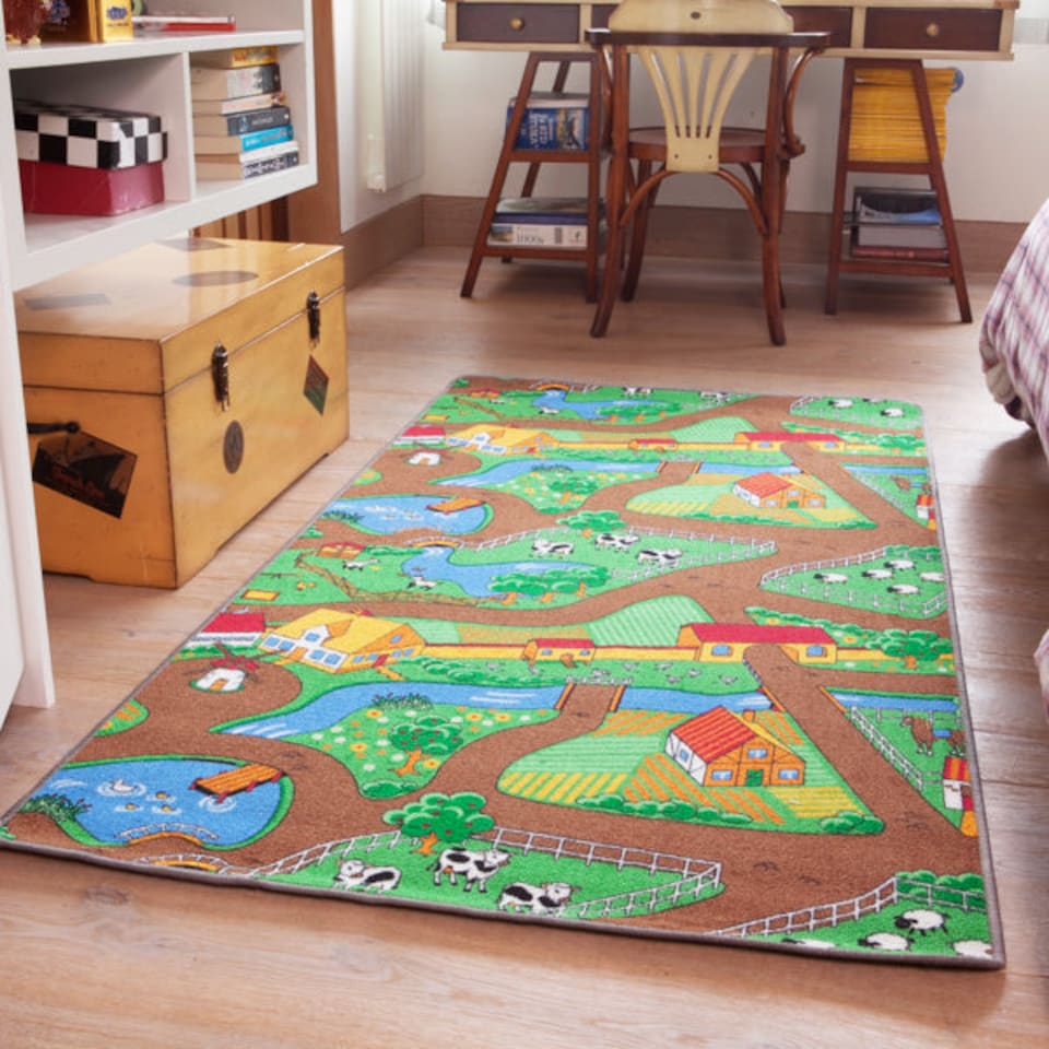 image 1 of KUKOON Double Sided Farm Town Kids Rug 80cm x 150cm
