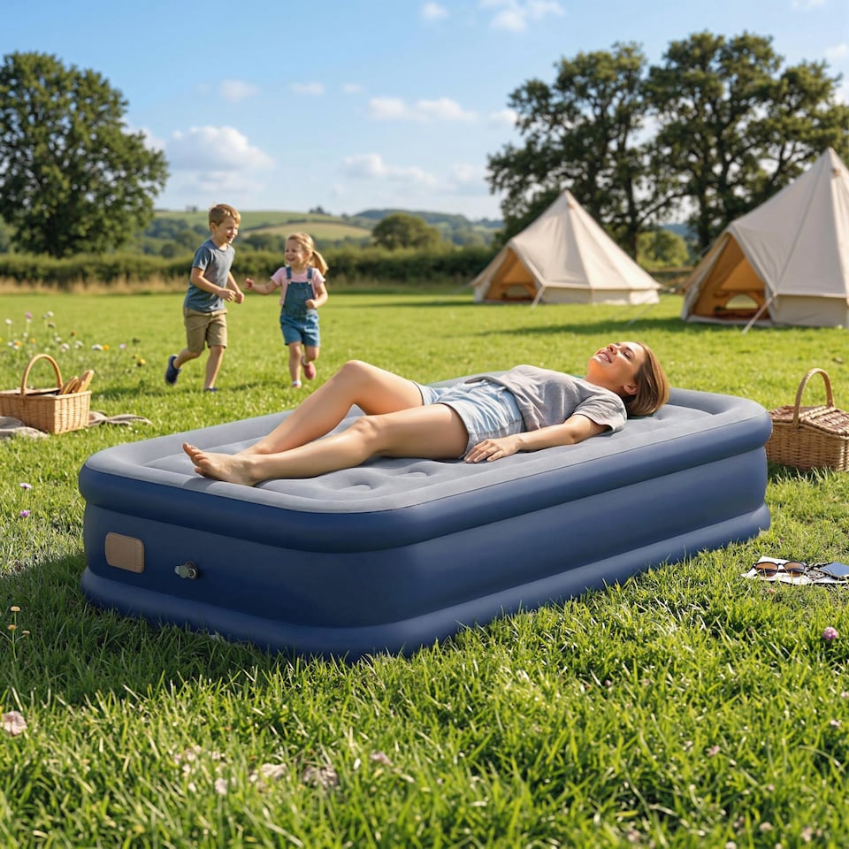 image 1 of Outsunny Inflatable Mattress, Air Bed with Built-in Pump | Grey | Grey | Double
