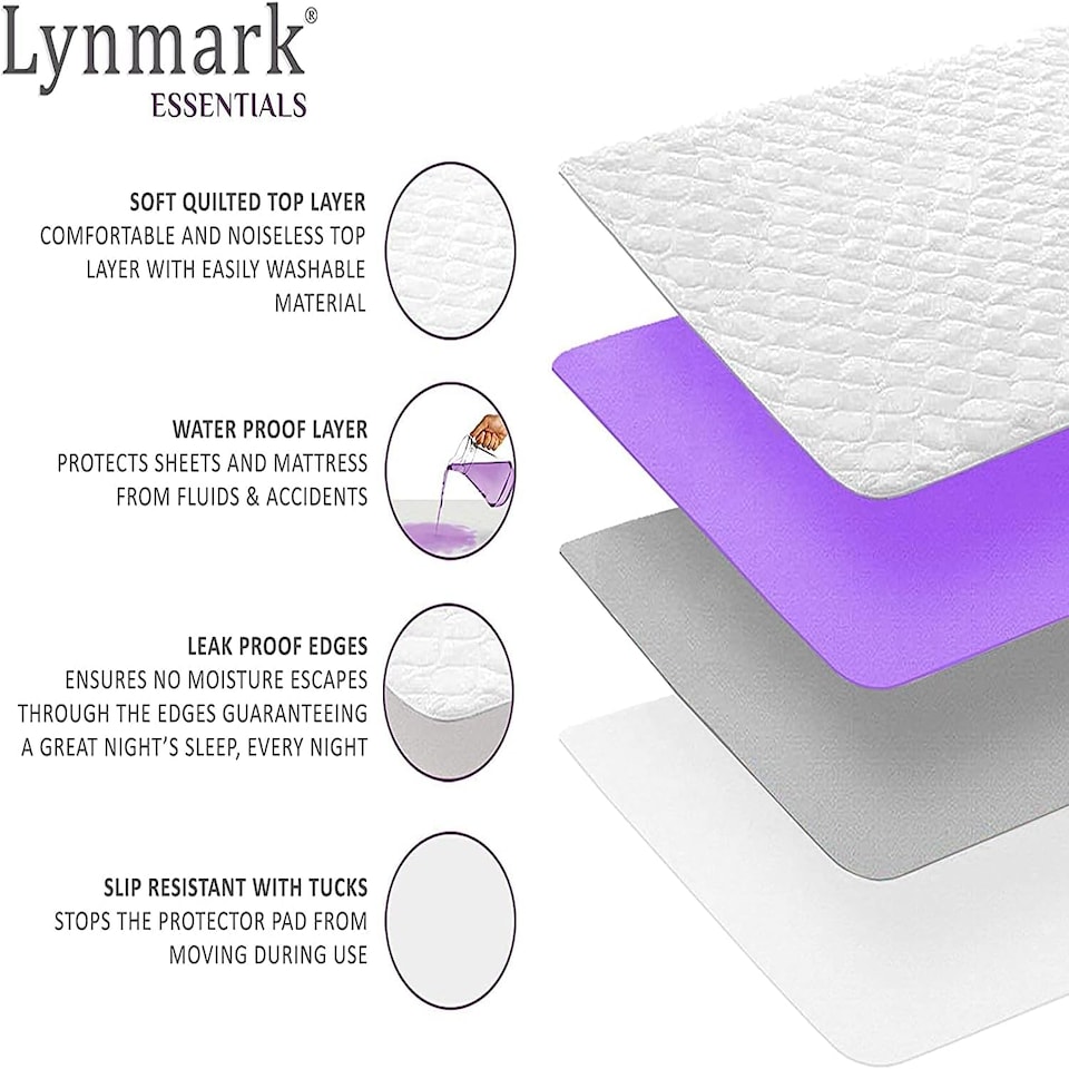 image 1 of Lynmark 2x Waterproof Bed Protector with Tuck-In Flaps, Absorbs Up to 2000ml, 135x85cm (Tucks 85x45cm) | White | 2 pack | 2