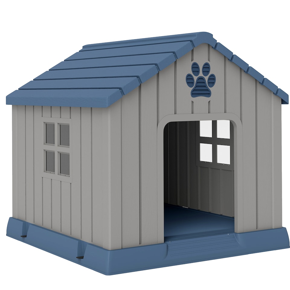 image 1 of PawHut Dog Kennel Outdoor for Medium Dogs, Waterproof Plastic Dog House for Garden, Patio, Indoor Outdoor Pet Shelter with Elevated Base, 85 x 79 x 82 cm, Grey