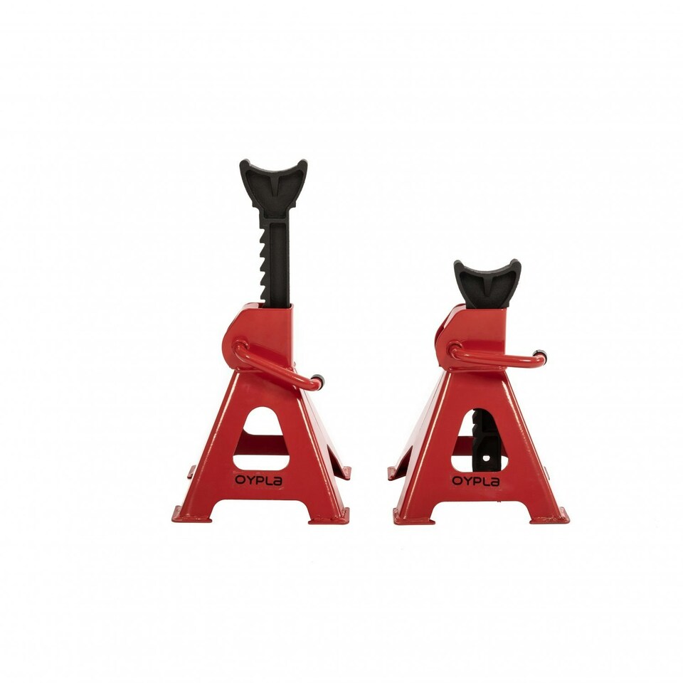 image 1 of Oypla 3 Ton Heavy Duty Ratchet Jack Lifting Axle Stands - Set of 2 Red