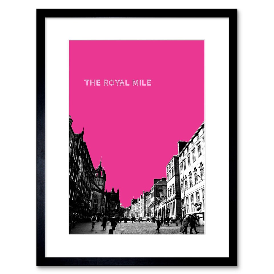 image 1 of Royal Mile Edinburgh Scotland Famous Street Pink 9x7" Black Framed Wall Art Print