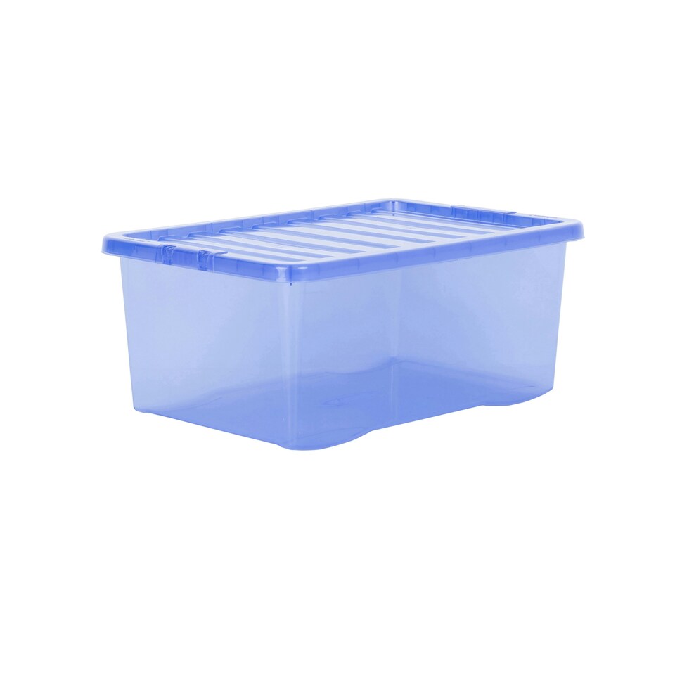 image 1 of Wham Crystal 5 x 45L Stackable Plastic Storage Boxes with Lids Blue