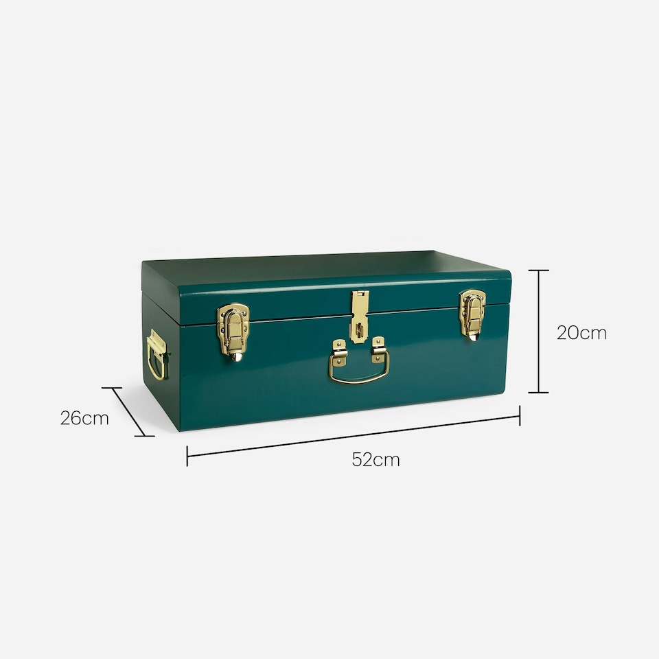 image 1 of BTFY Teal Stainless Steel Storage Trunk with Gold Hardware