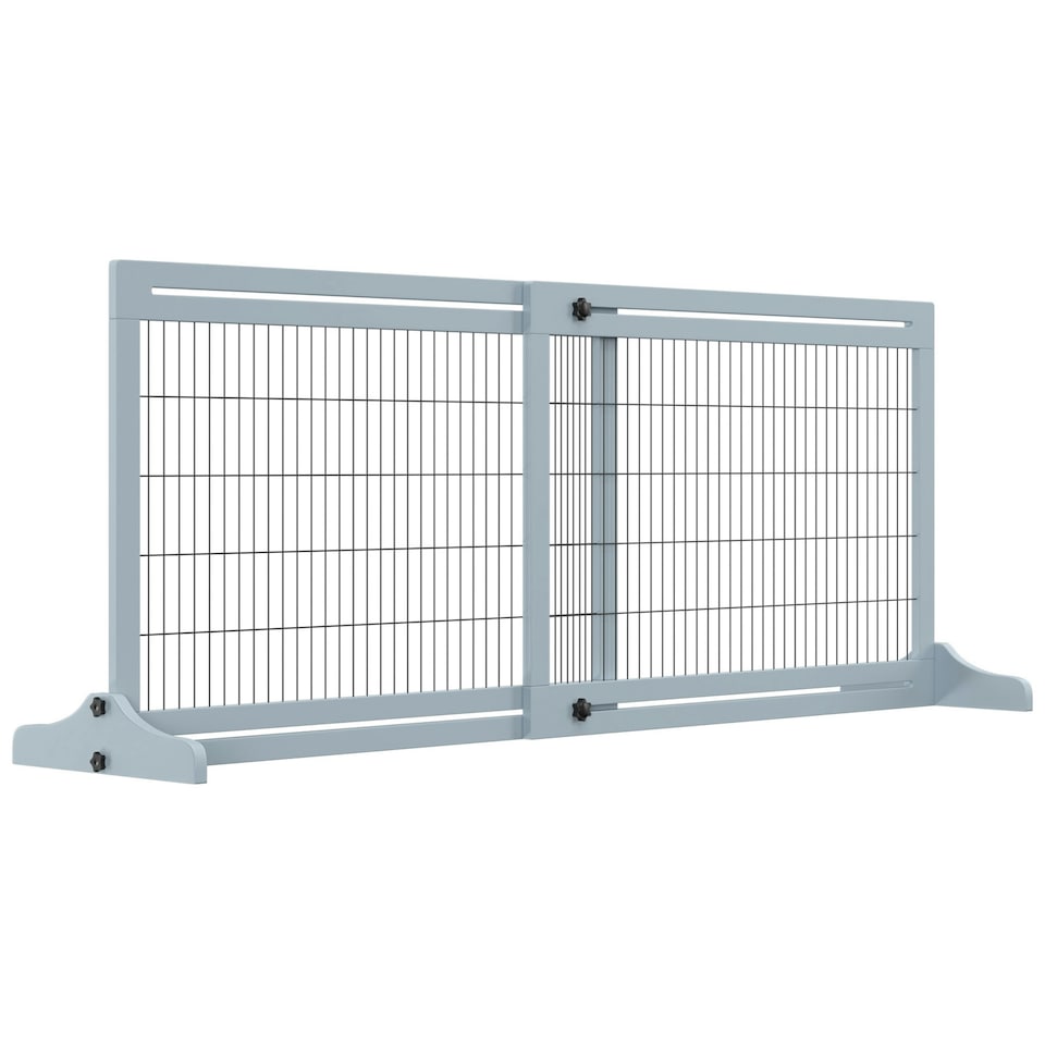 image 1 of PawHut Adjustable Wooden Pet Gate Freestanding Dog Barrier for Doorway, Grey