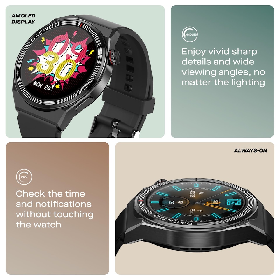 image 1 of Daewoo CNX Smartwatch Calls, Notifications & Fitness Tracking - Black