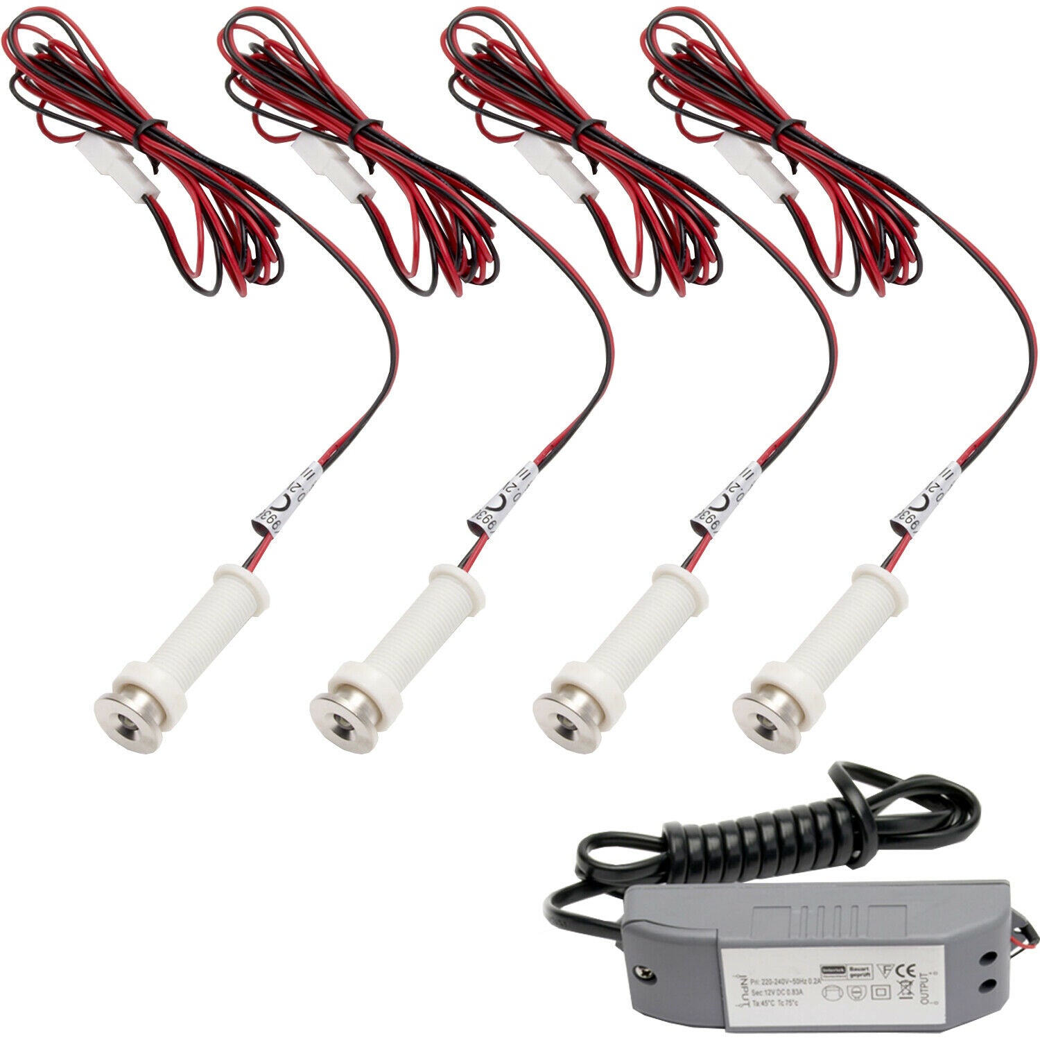 Loops ROUND LED Plinth Light Kit 4x WARM WHITE Spotlights Kitchen Bathroom Floor Panel