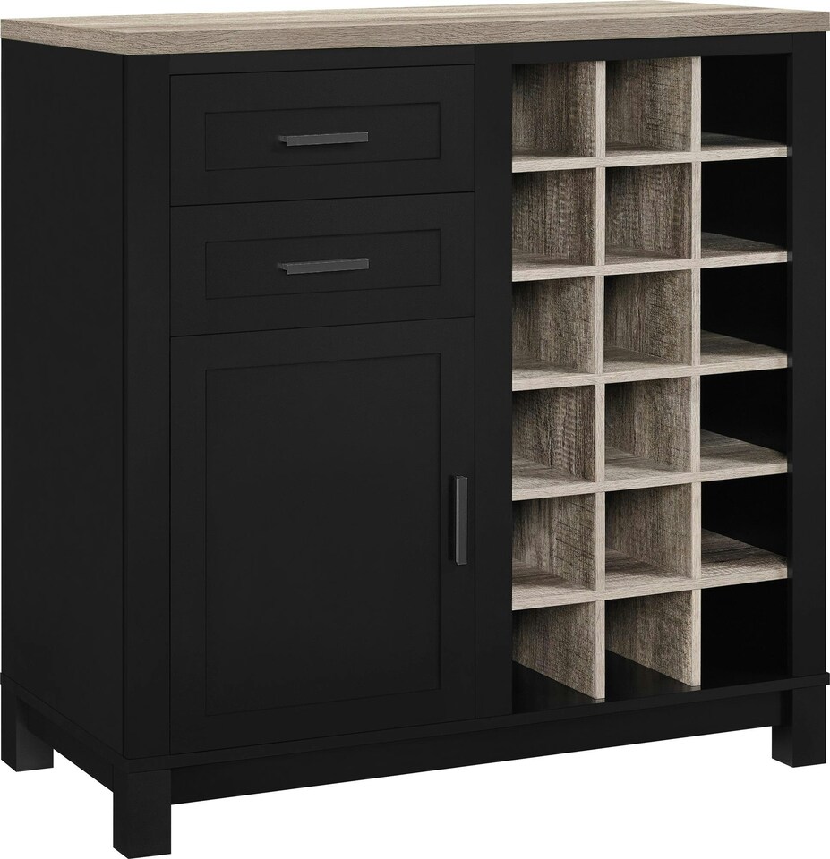 image 1 of Carver Bar Wine Cabinet with Storage in Black | Black | Black