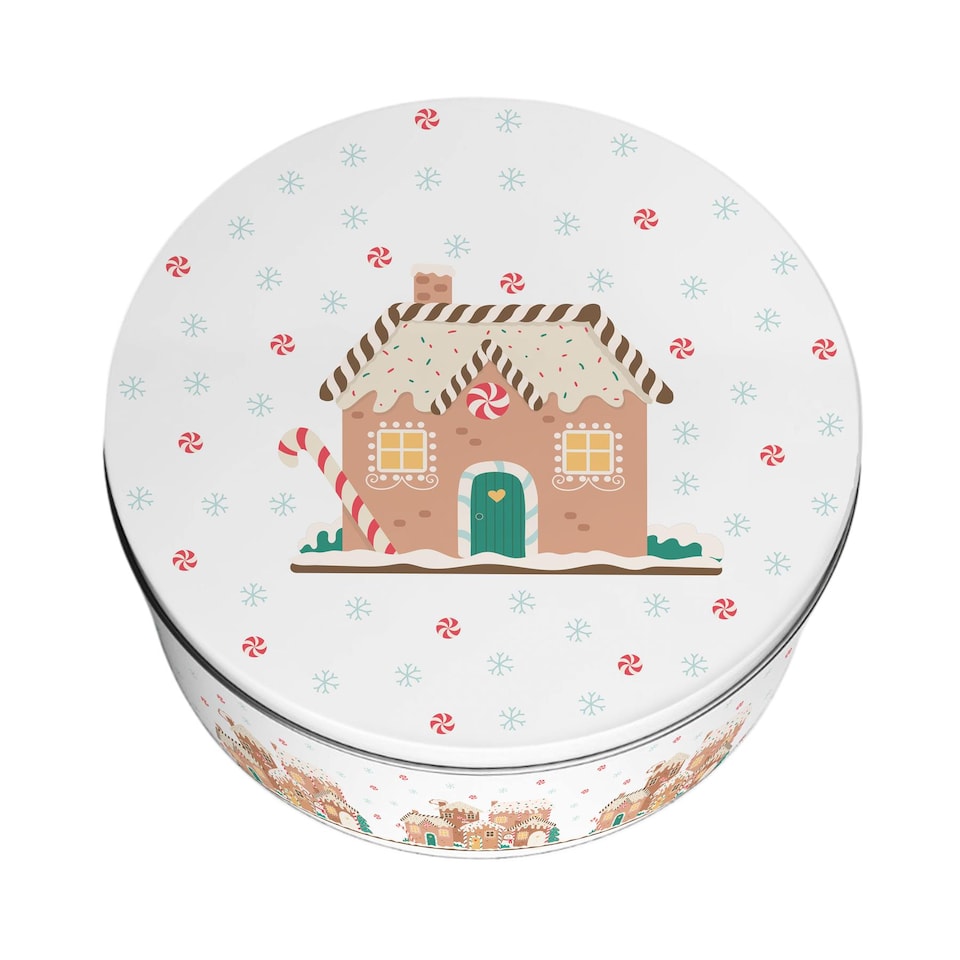 image 1 of Gingerbread Houses Large Round Christmas Cake Tin