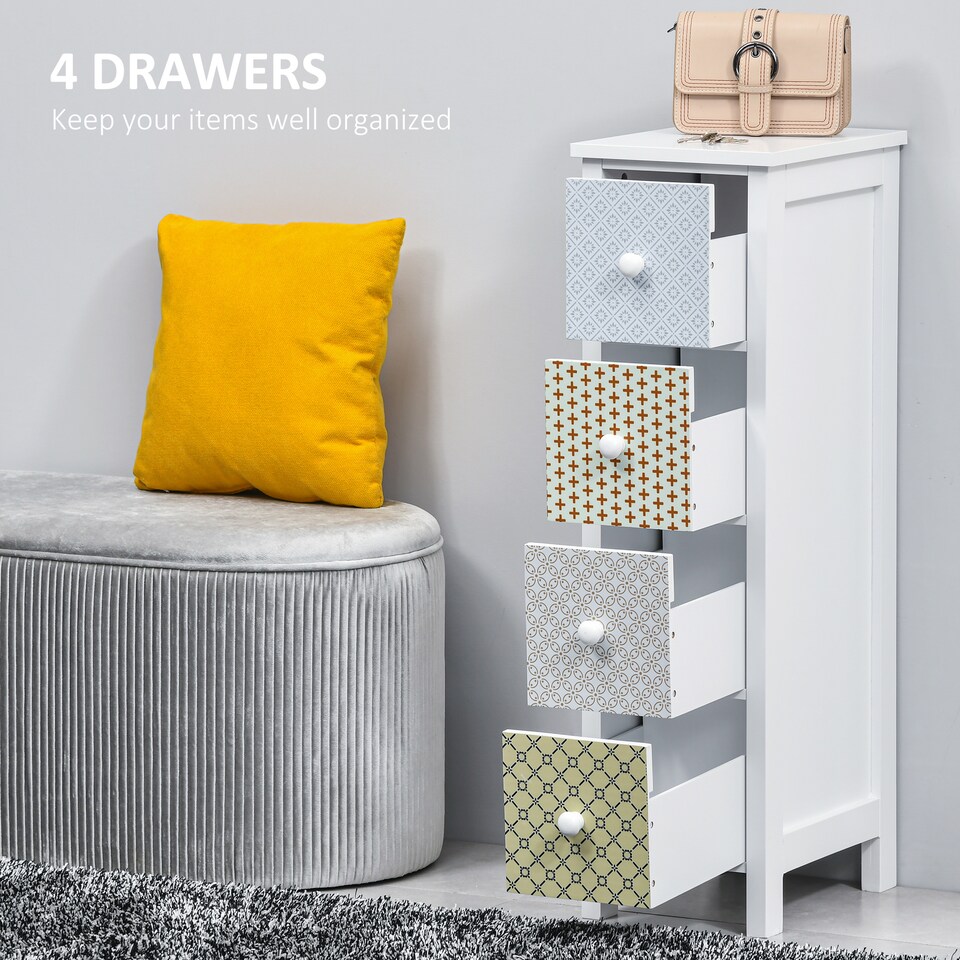 image 1 of HOMCOM Chest of Drawers, 4 Drawer Dresser, Storage Organizer Toilet Tissue Cabinet for Bedroom, Bathroom