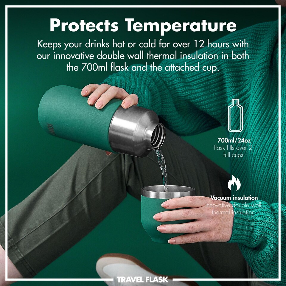 image 1 of Luma Flask & Mug, Vacuum Insulated, 700ml (24oz) | Green | Green | One Size