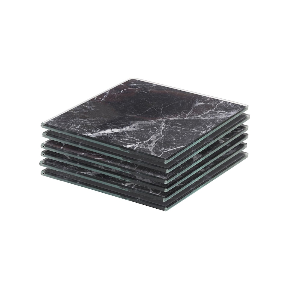 image 1 of Harbour Housewares Square Glass Coasters - 10cm - Black Marble - Pack of 6