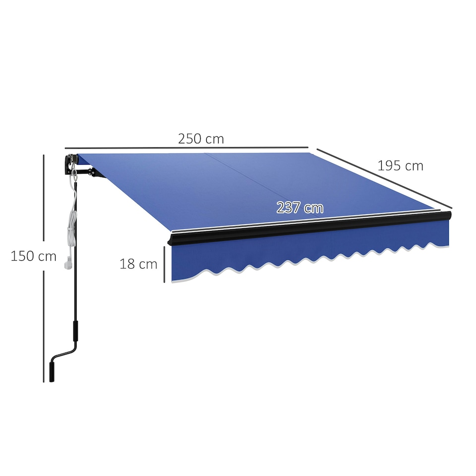 image 1 of Outsunny 2.5x2m Electric Awning w/ LED Light & Remote, Blue Blue