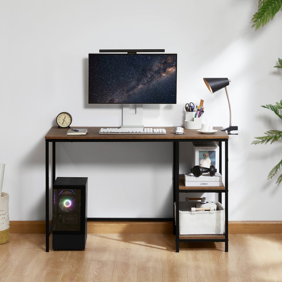 image 1 of Vida Designs Brooklyn Computer Desk 2 Shelves Home Office Workstation, Dark Wood