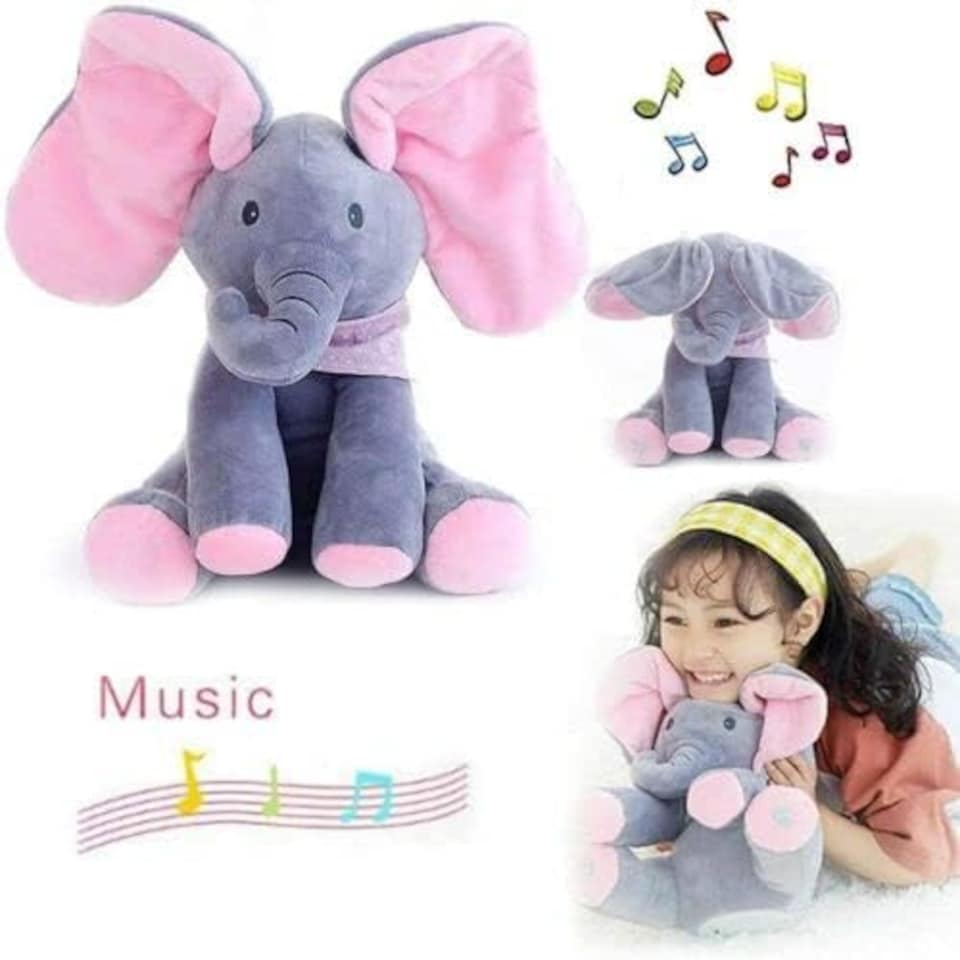 image 1 of Alivio Peek-a-boo Elephant Singing Musical Baby Plush Toy Stuffed Doll (Pink)