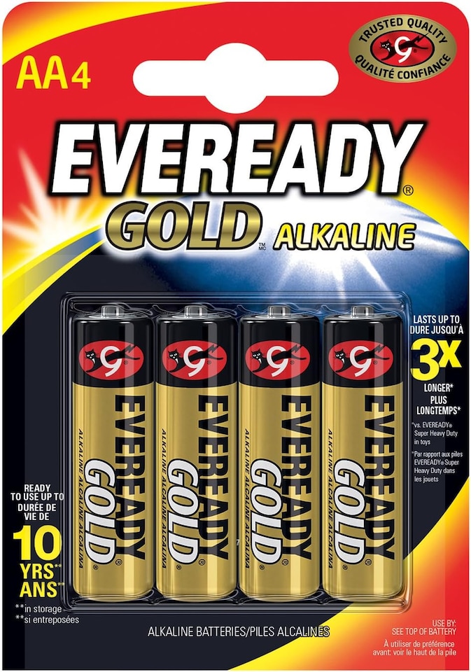 Eveready Alkaline Gold AA Batteries, Pack of 4