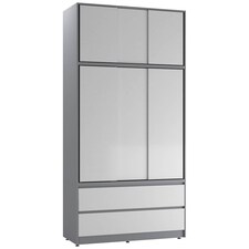 120cm 3 Sliding Doors Children Kids Wardrobe Bedroom Storage Closet Hanging Rail | Multi | Grey with White Doors | 1