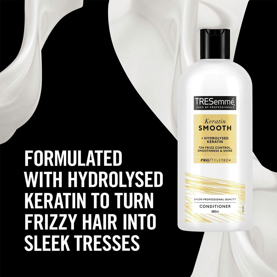 image 1 of Tresemme Keratin Smooth Shampoo & Conditioner with Hydrolyzed Keratin for 72H Frizz Control and Shine, 680ml + Aqua Spray Heat Defense, 270ml
