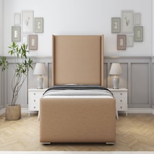Sloomy Devonshire Latte Dumfries Bed Frame With 50" Upholstered Wingback Headboard 2'6 Small Single