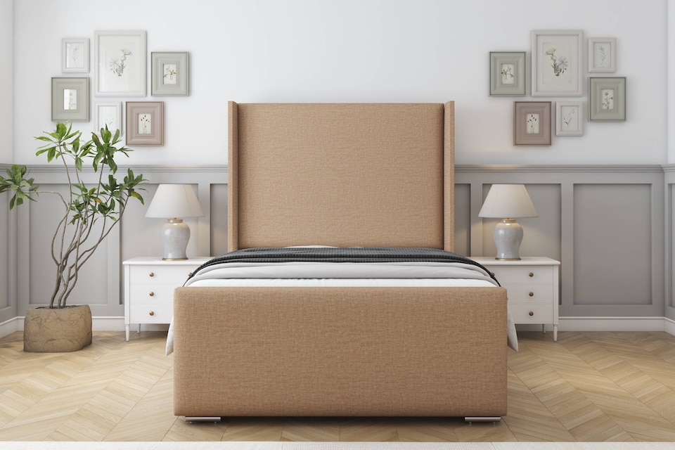 image 1 of Sloomy Devonshire Latte Dumfries Bed Frame With 50"  Upholstered Wingback Headboard 2'6 Small Single