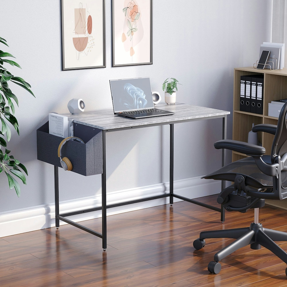 image 1 of Vida Designs Brooklyn Large Computer Desk With Storage Basket Home Office Workstation, Grey