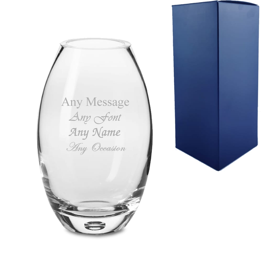Uniqueful Personalised Engraved 15cm Handmade Barrel Bubble Base Vase in Clear | Size: 15 cm