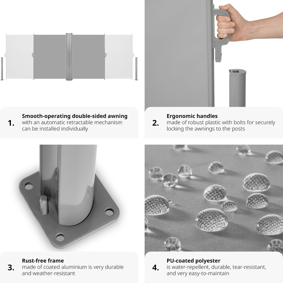 image 1 of Double-sided retractable awning & privacy screen Grey | 200 x 600 cm
