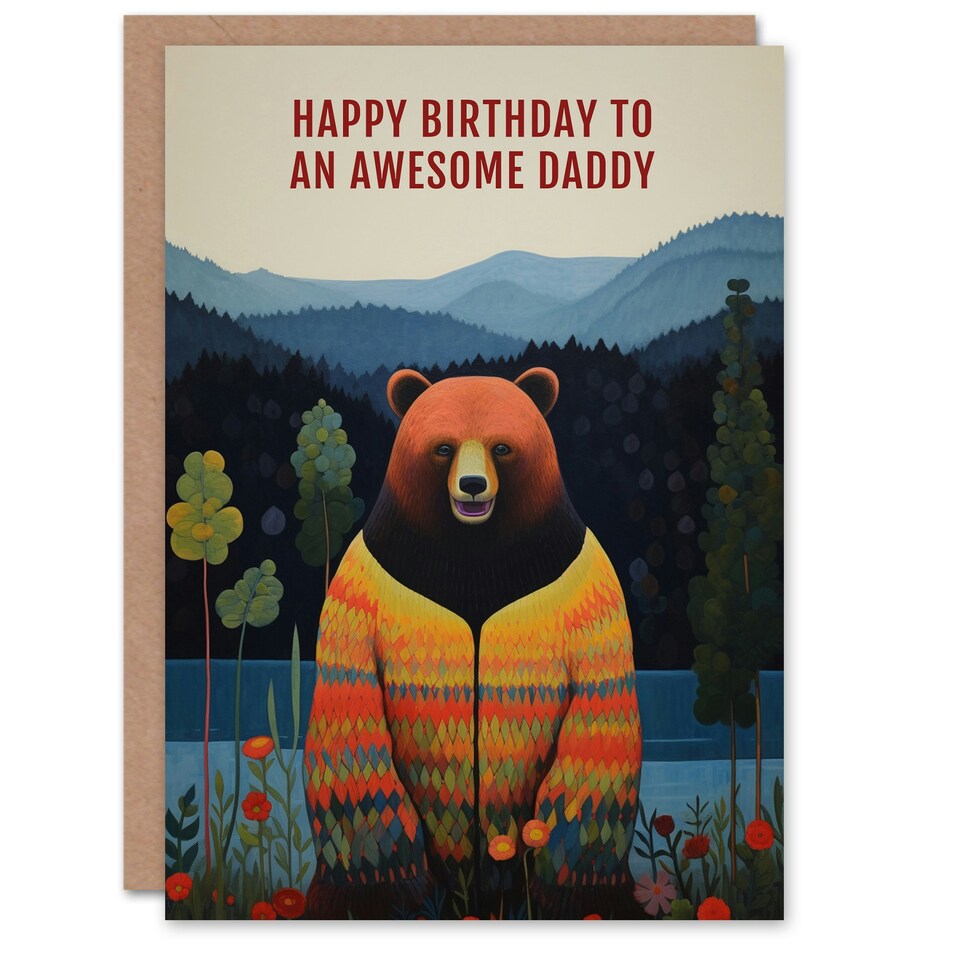 image 1 of Awesome Hipster Hippie Hippy Cardigan Bear Daddy Birthday Card