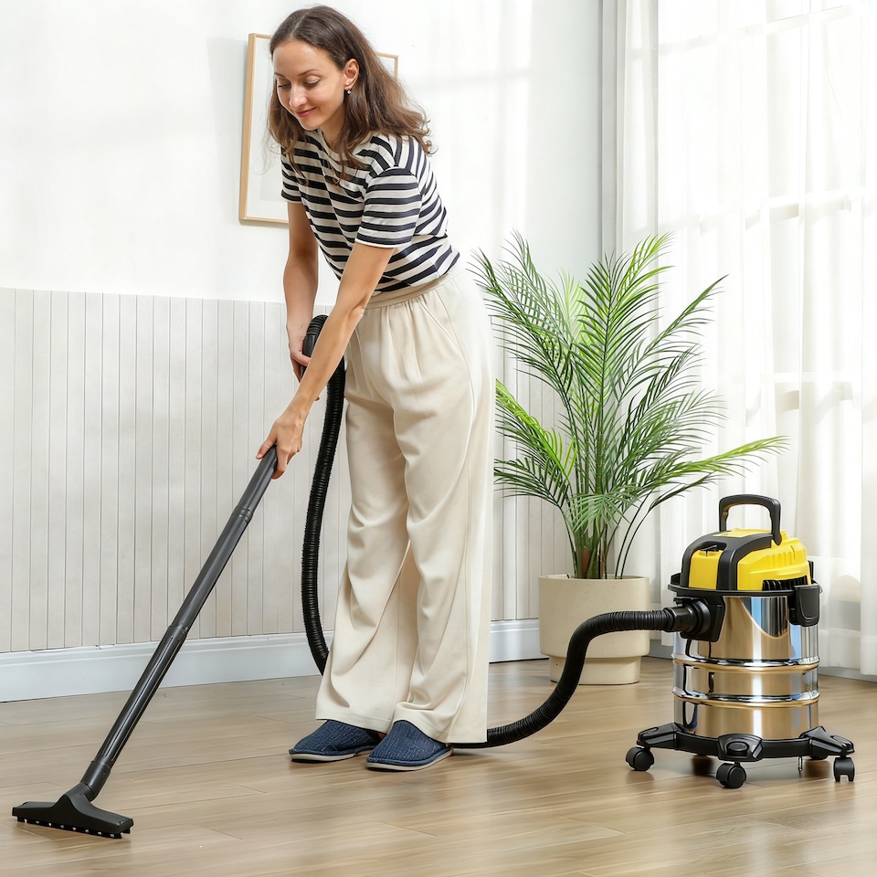 image 1 of HOMCOM 3-in-1 Wet and Dry Vacuum Cleaner, 1200W Wet & Dry Vacuum Cleaner with Blowing Mode, 20L Stainless Steel Tank, Triple Filters, Crevice Nozzle for Workshop, Home, Carpet, Car Cleaning, Yellow