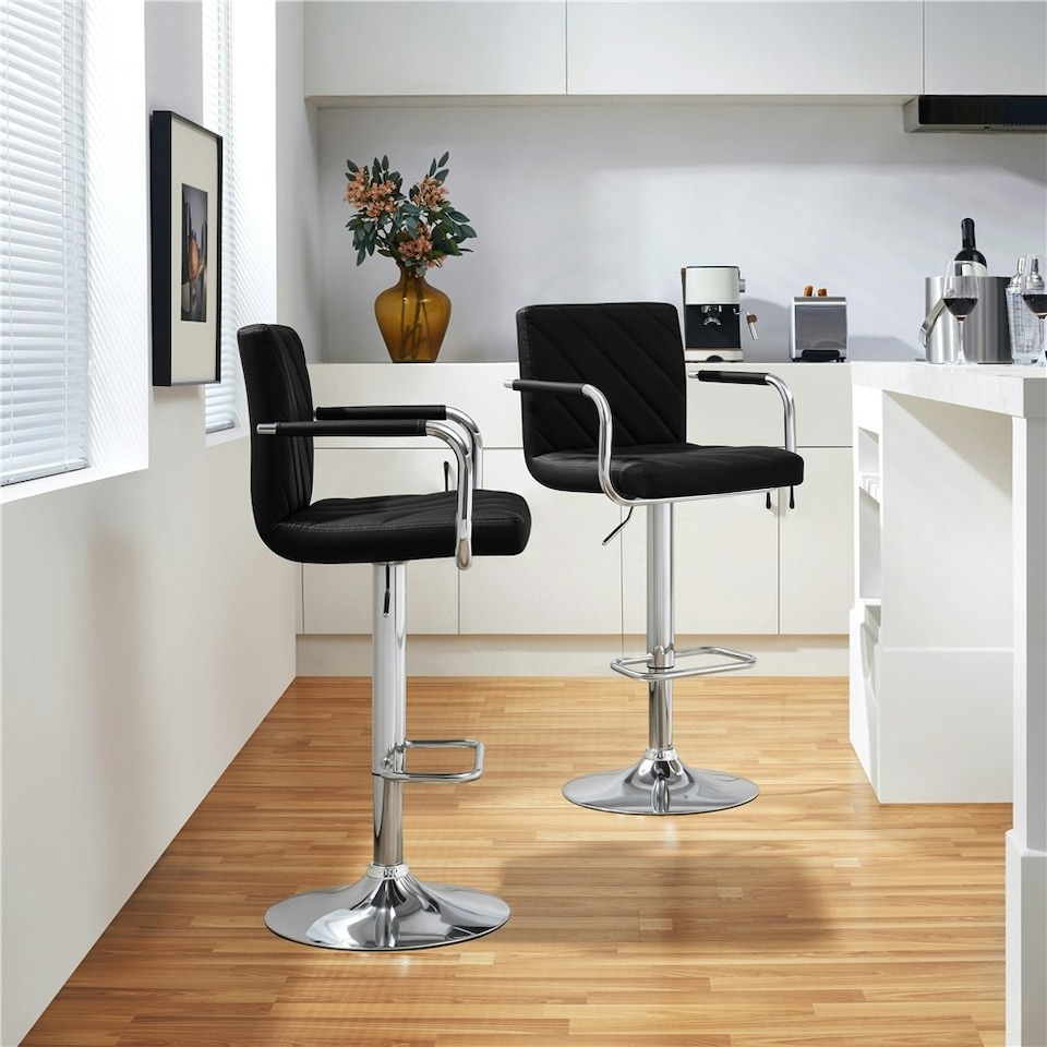 image 1 of Yaheetech Set of 2 Faux Leather Bar Stools | Black