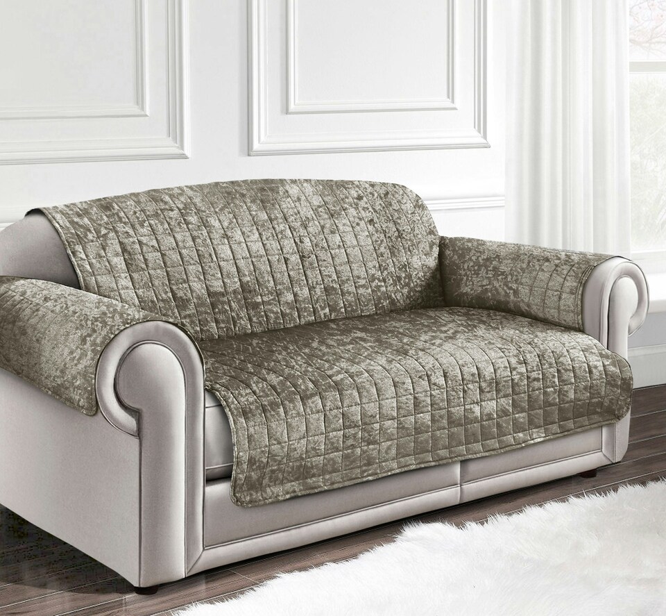 Home Republic Luxury Crushed Velvet Sofa Protector - One Seater | Cream | Natural | 1