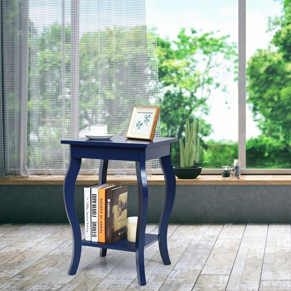image 1 of COSTWAY Sofa Side Table With Open Storage Shelves Blue